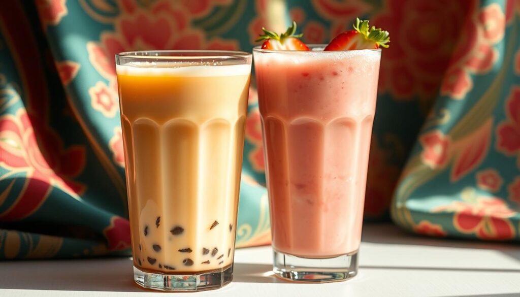 oolong milk tea and strawberry lassi