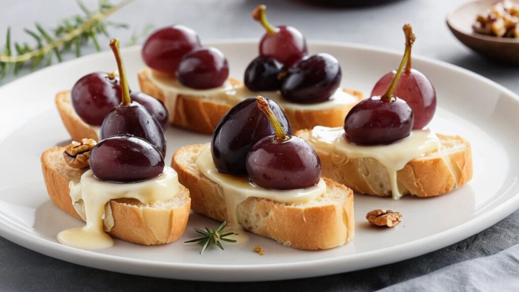 Roasted Grape and Brie Crostini