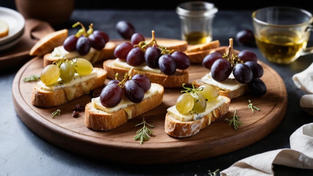 Roasted Grape and Brie Crostini